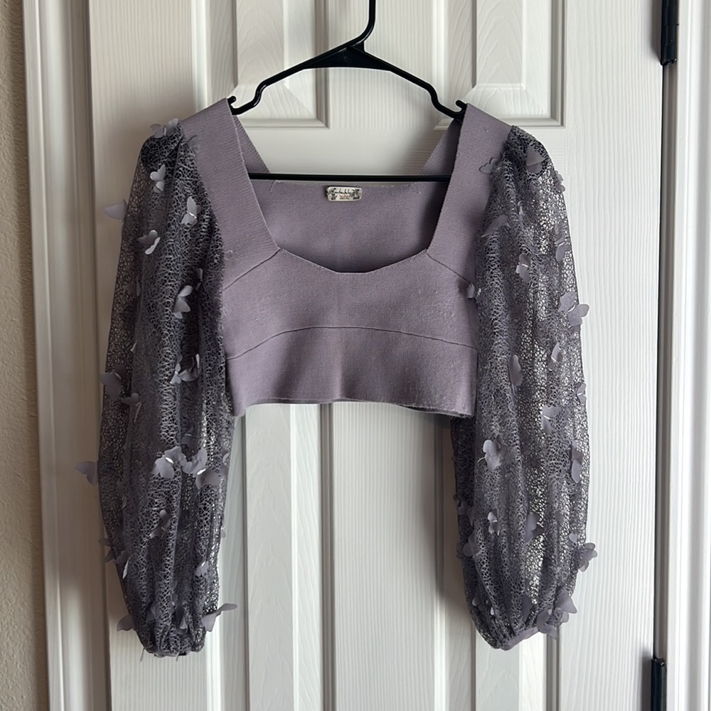 Free People Purple Lilac intimately Butterfly Top by Crop - Picture 8 of 12